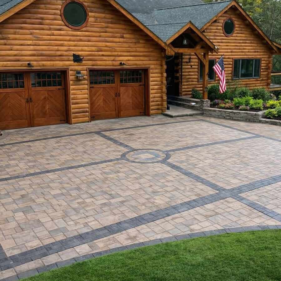 Custom paver driveway designed and installed by hardscape contractor Cornerstone Patio and Wall in Torrington Connecticut serving Northwest CT, Western Massachusetts, and Eastern New York.