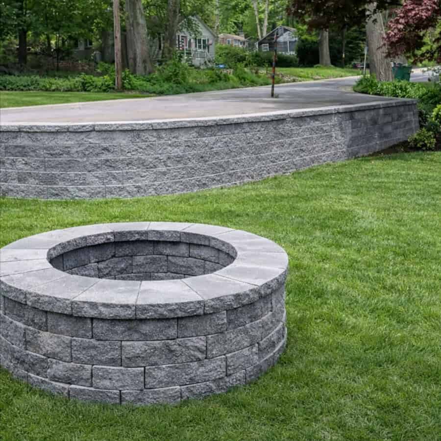 Fire pit and wall installed by hardscape contractor Cornerstone Patio and Wall in Torrington Connecticut serving Northwest CT, Western Massachusetts, and Eastern New York.